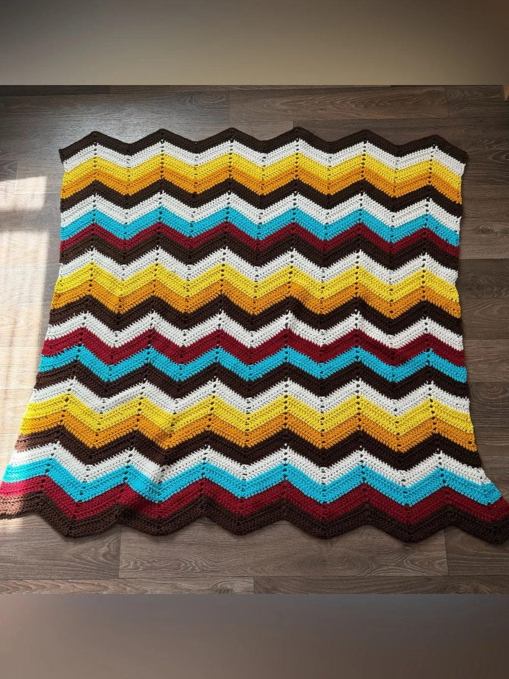 Handmade Wavy Colorful Crocheted Blanket